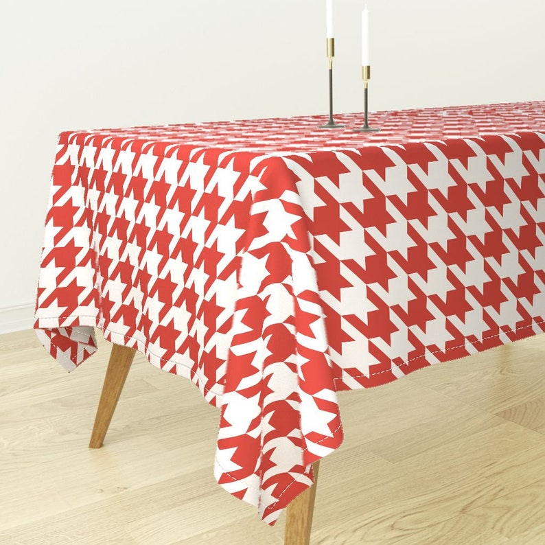 Classic Tablecloth Houndstooth Cotton Sateen Tablecloth by Spoonflower Houndstooth Check Red /& White by peacoquettedesigns
