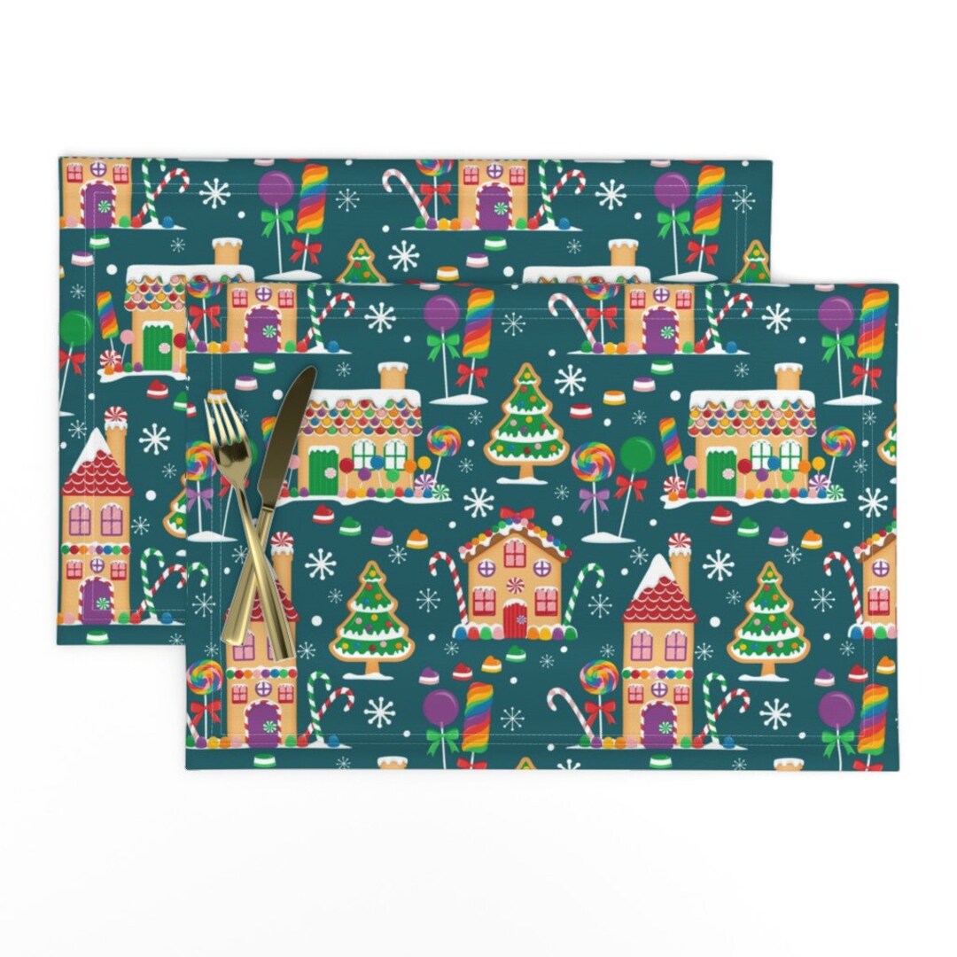 Gingerbread House Placemats set of 2 Candy House Town by Etsy