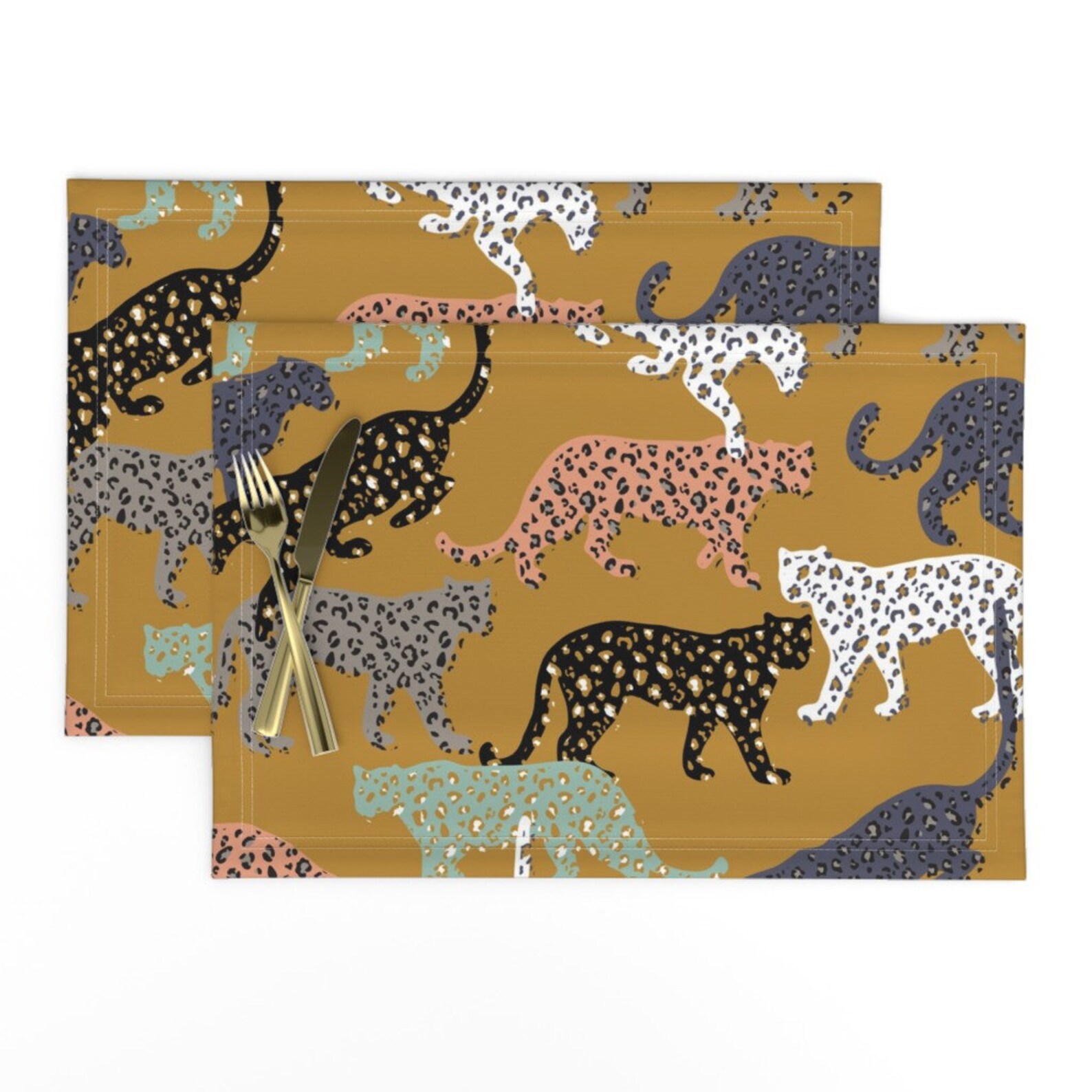 Animal Print Placemats set of 2 Africa Leopards Gold Jumbo Etsy