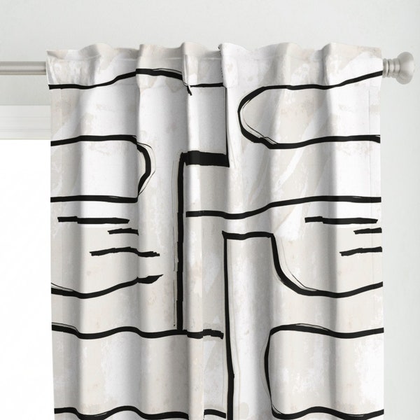 Urban Abstract Curtain Panel - Graffiti by etienne - Beige Black Cream White Brush Stroke Graffiti Ny Custom Curtain Panel by Spoonflower