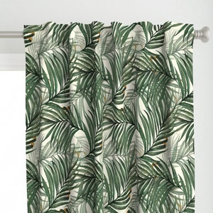 Vintage Style Curtain Panel - Palm Leaves by chicca_besso - Jungle Botanical Green Palm Fronds Custom Curtain Panel by Spoonflower