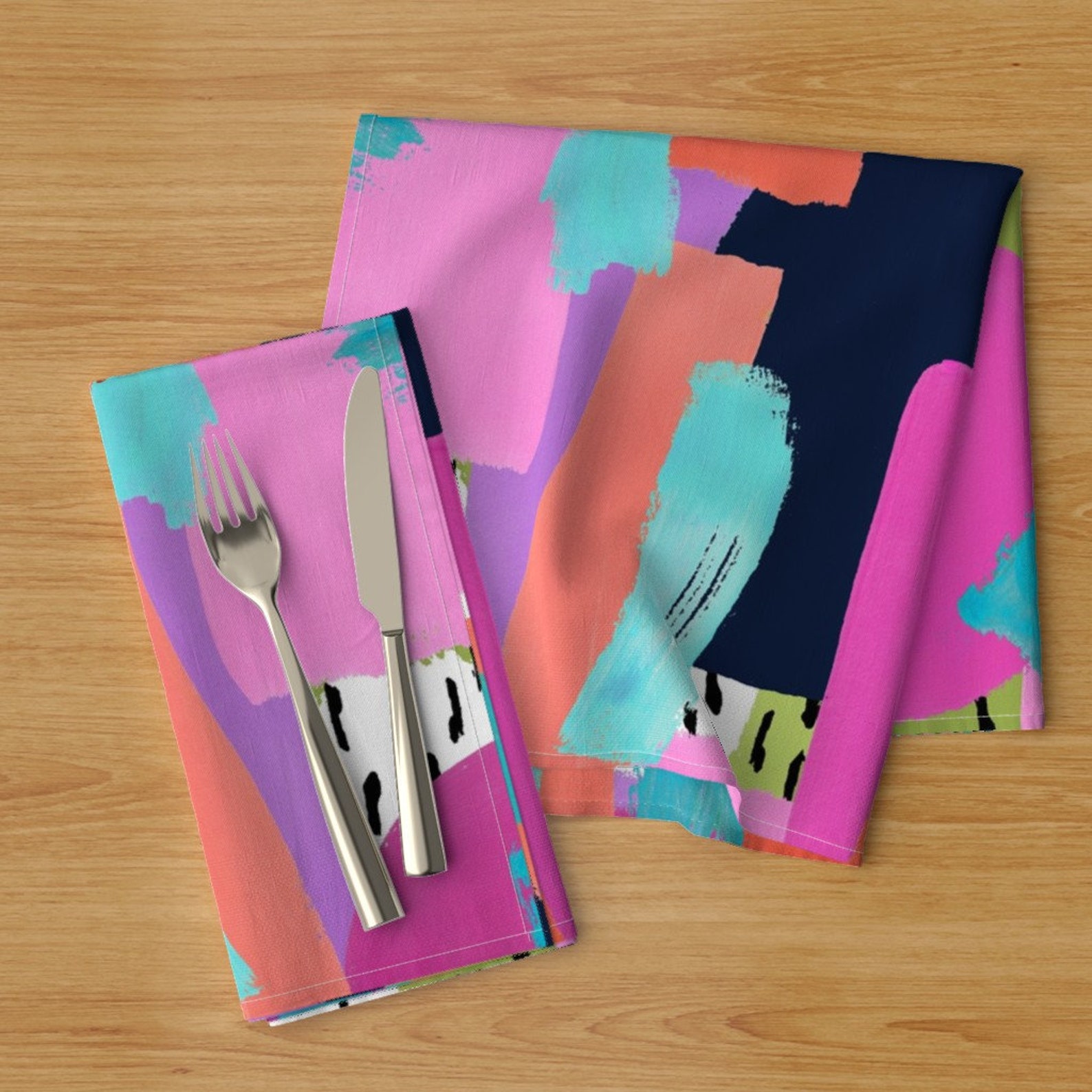 Colorful Abstract Dinner Napkins Set of 2 Painterly Etsy