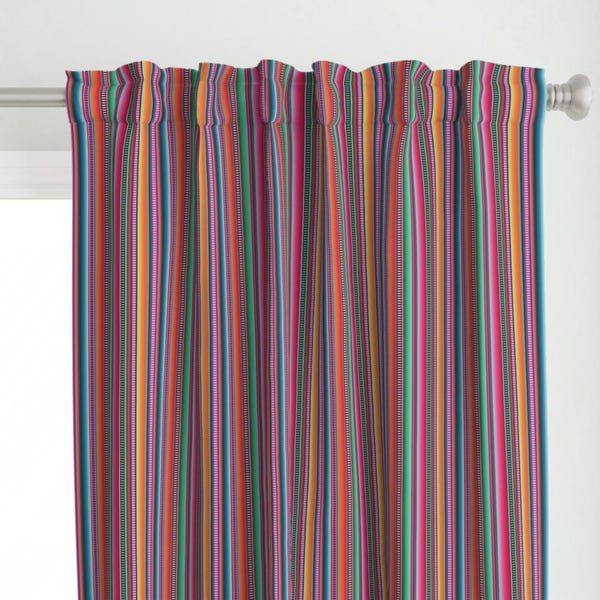Serape Stripe Curtain Panel - Mexican Folk Art Colorful Stripe Multi Color Custom Curtain Panel - Mexican Blanket by anchored_by_love -