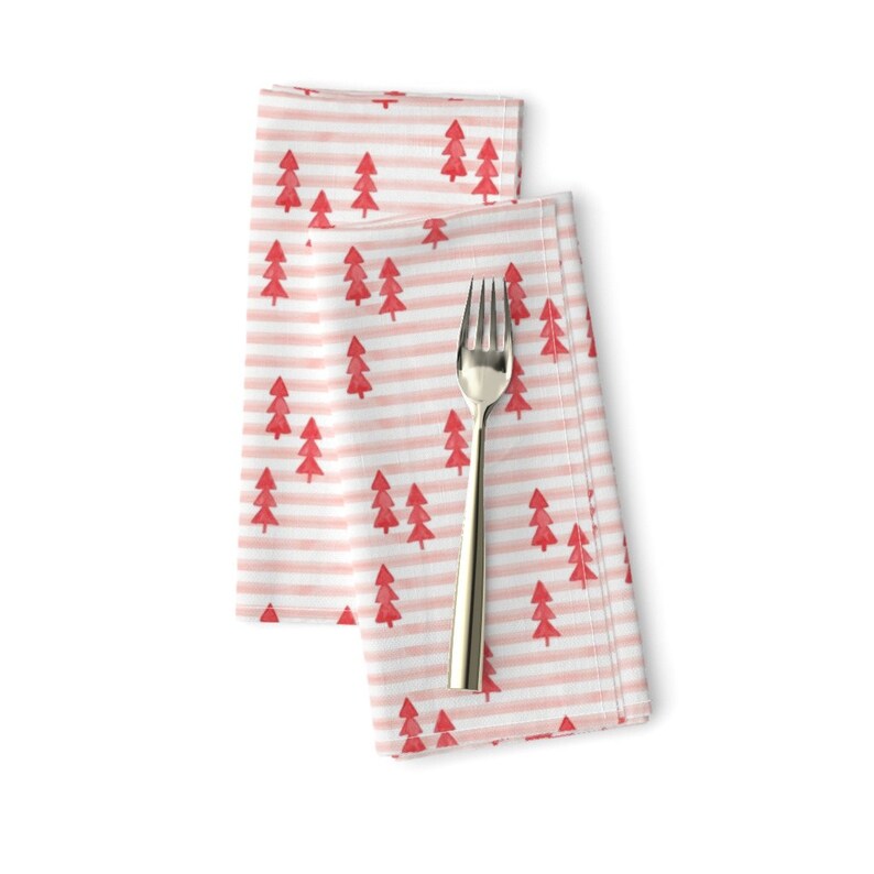 Holiday Dinner Napkins Set of 2 Christmas Trees Christmas Cloth Napkins by Spoonflower - Watercolor Trees Red by littlearrowdesign