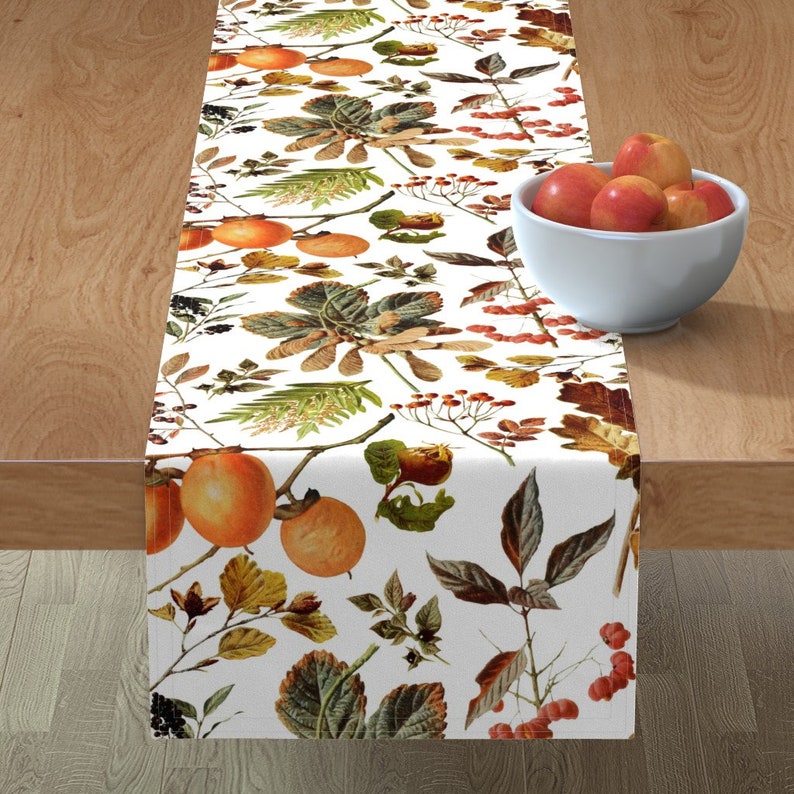 Fall Table Runner Vintage Botanical Autumn by Redbriarstudio Etsy