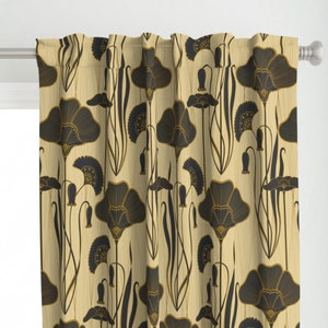 Twenties Floral Curtain Panel - Jumbo Deco by kirstudio - Glam Neutral Luxurious Art Deco 1920s 20s Custom Curtain Panel by Spoonflower