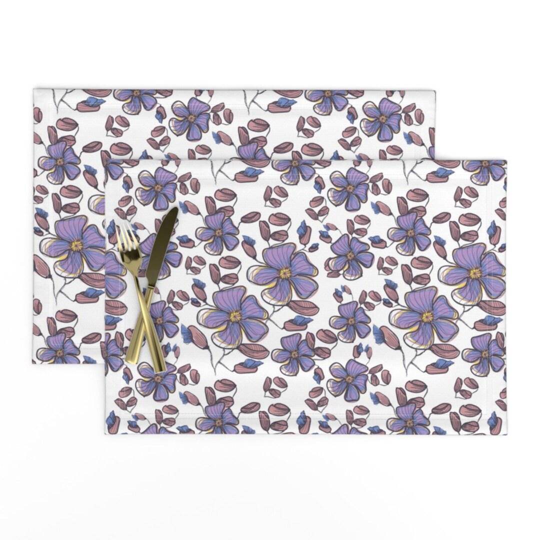 Watercolor Floral Placemats set of 2 Bignonias Flow by Maryalejat