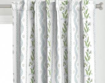 Regency Stripe Curtain Panel - Emma Blue And Green by danika_herrick - Watercolor Cottagecore Soft Blue Custom Curtain Panel by Spoonflower