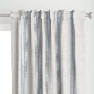 Blue Ticking Stripe Curtain Panel - French Provincial by kittenlane - French Farmhouse Country Rustic Custom Curtain Panel by Spoonflower