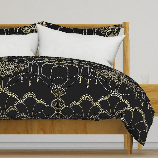 Black Art Deco Bedding - Deco Lace  by hannahshields - 1920s Gatsby Inspired  Cotton Sateen Duvet Cover OR Pillow Shams by Spoonflower