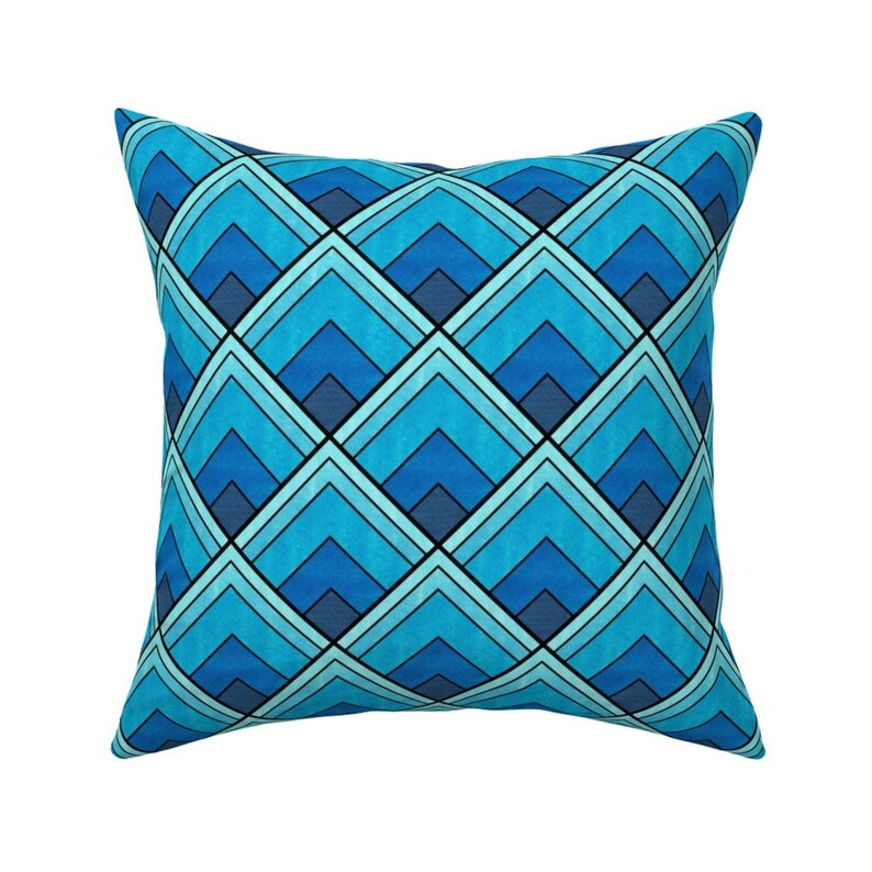 Art Deco Throw Pillow Flowing Blue Ombr Art Deco Pattern by Etsy