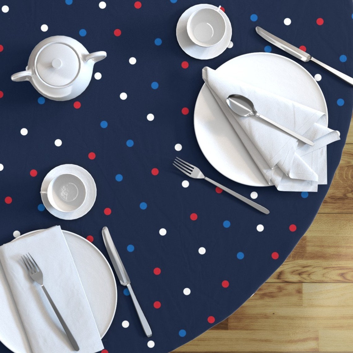 Red White And Blue Round Tablecloth Mixed Polka Dot by Etsy