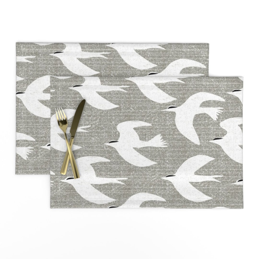 Gray and White Placemats set of 2 Arctic Tern by Ottomanbrim Scandi