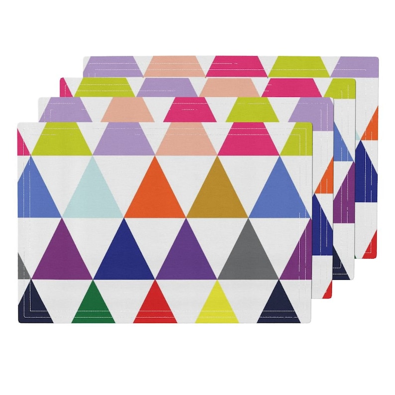 Mod Triangles Cloth Placemats by Spoonflower Set of 4 Geometric Placemats - Rainbow Triangle Cheater Quilt by theartwerks