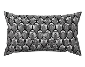 Monochrome 1920s Accent Pillow - Art Deco Fans On Black by j9design - Art Deco Inspired Rectangle Lumbar Throw Pillow by Spoonflower