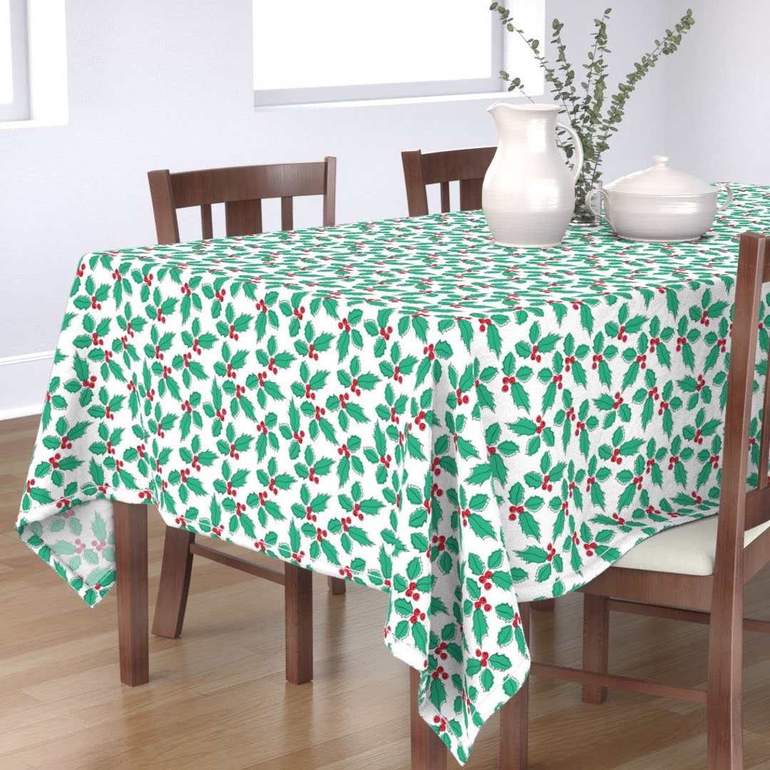 Christmas Tablecloth Hollyleaves by Lilcubby Mistletoe Etsy