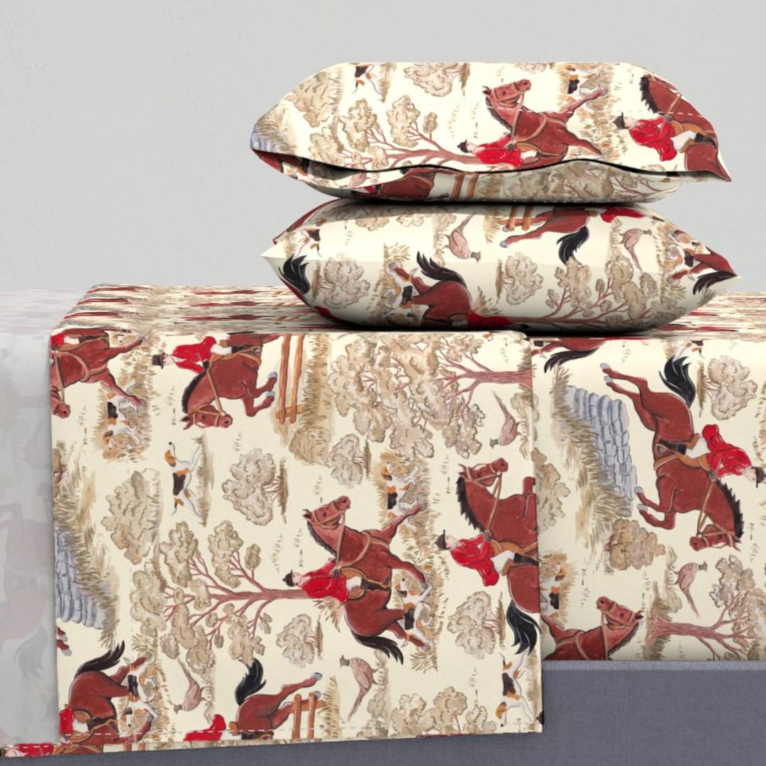 Horses Sheets - Equestrian Countryside Toile by Whimsical_brush ...