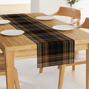 Blue Brown Tartan Table Runner - Traditional English Scottish Masculine Cotton Sateen Table Runner - Fine Line Plaid by northern_whimsy image 2