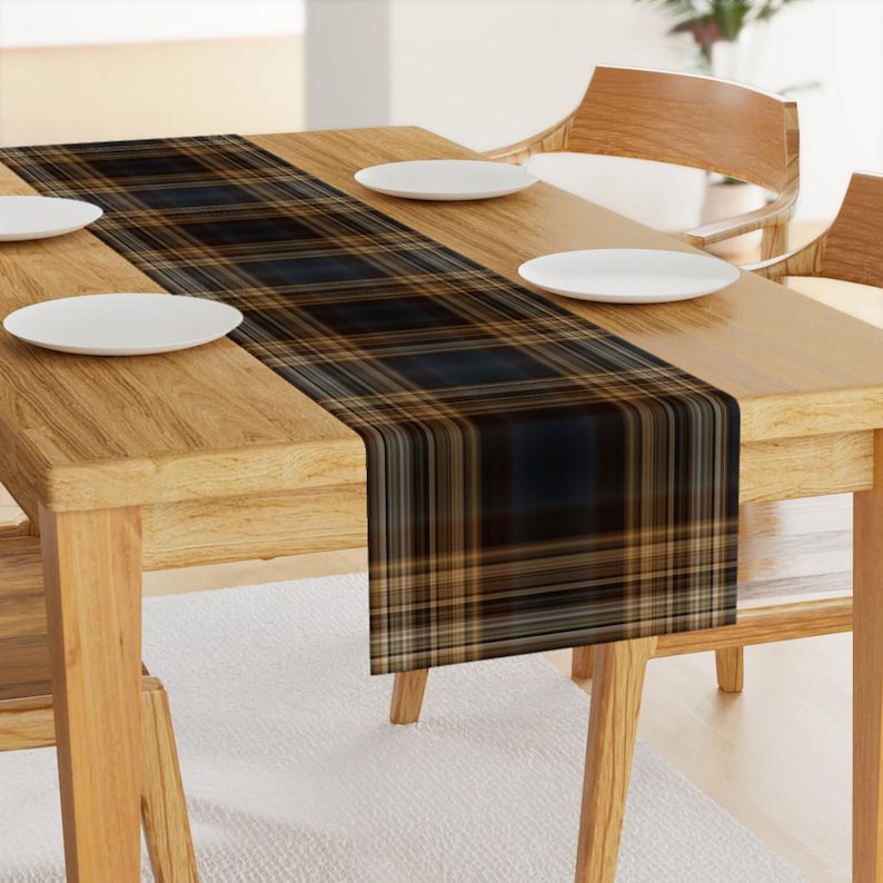 Blue Brown Tartan Table Runner - Traditional English Scottish Masculine Cotton Sateen Table Runner - Fine Line Plaid by northern_whimsy image 2