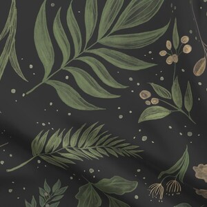 Moody Botanical Lakens - Dark Botanical Leaves by thestorysmith - Jumbo Garden Woodland katoensatijn lakenset beddengoed van Spoonflower afbeelding 7
