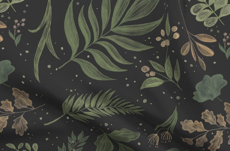 Moody Botanical Lakens - Dark Botanical Leaves by thestorysmith - Jumbo Garden Woodland katoensatijn lakenset beddengoed van Spoonflower afbeelding 7