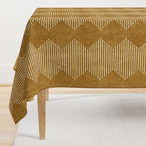 Geometric Chevrons Tablecloth - Diamond Mudcloth by littlearrowdecor - Mustard Gold Weathered Cotton Sateen Tablecloth by Spoonflower