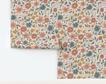 Cottagecore Non-Pasted Wallpaper Garden Floral Botanical Traditional - Summertime Floral Large by victorystudio11 Wallpaper by Spoonflower
