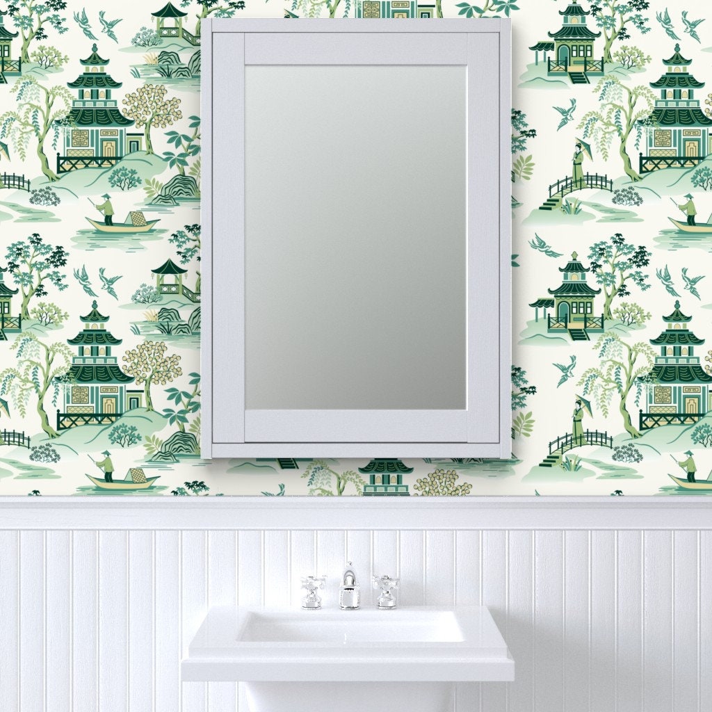 Chinoiserie Wallpaper Chinoiserie Green by barbarapixton | Etsy