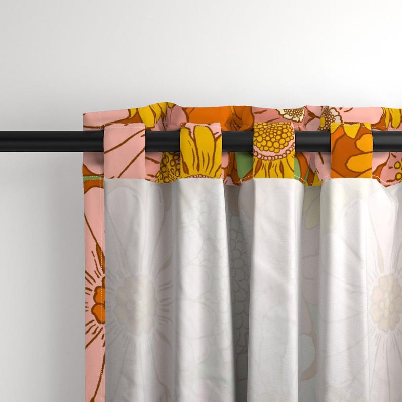 Retro 1970s Floral Curtain Panel - Vintage Style Nostalgia Pink Orange Yellow Custom Curtain Panel - 70s Boho Floral by mariarein - image 4