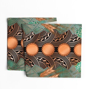 Art Deco Table Runner - Faux Copper Patina Bottlecaps Verdigris Cotton Sateen Table Runner - Deco Hops And Barley by ghouk image 4