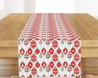 Retro Holiday Table Runner - Holiday Ornaments by onelittleprintshop - Christmas Decor  Cotton Sateen Table Runner by Spoonflower