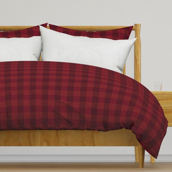 Rustic Red Plaid Bedding - Plaid Dark Red by cloudycapevintage - Cozy Autumn  Cotton Sateen Duvet Cover OR Pillow Shams by Spoonflower