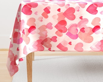 Valentine Tablecloth - Watercolor Hearts by kimsa - Sweetheart Pink And Red Hearts Love Watercolour Cotton Sateen Tablecloth by Spoonflower