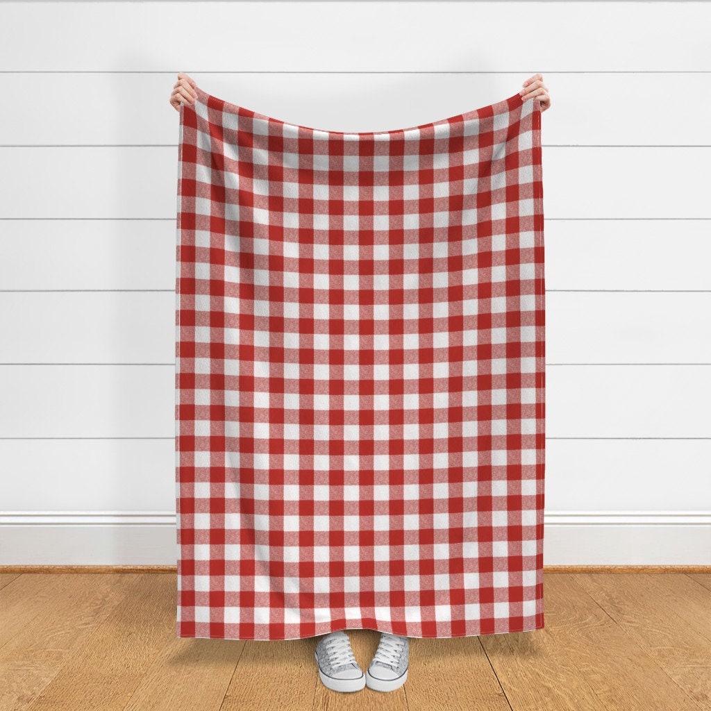 Printed Tea Towel, Linen Cotton Canvas - Buffalo Check Burgundy Red White  Plaid Picnic Cabin Decor Print Decorative Kitchen Towel by Spoonflower 