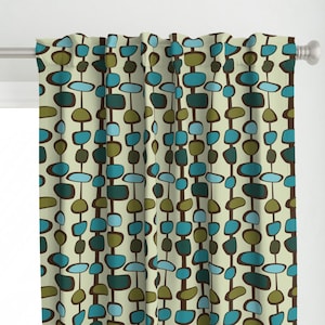 Mid Century Modern Curtain Panel - Baubles Teal by studiofibonacci - Vintage Retro Geometric 1950s Custom Curtain Panel by Spoonflower