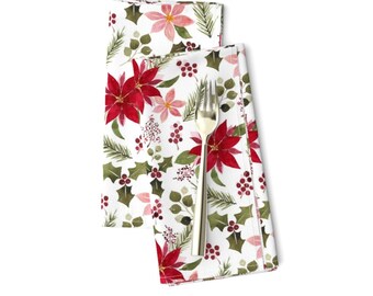 Julbordsservetter Set om 2 - Vinterblommig julstjärna Röd järnek Juldukservetter - Julstjärnehögtid av mintpeony