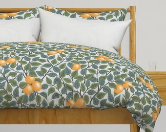 Orange Bedding - Orange Tree  by martaroseart -  Fruit Citrus Summer Botanical Cotton Sateen Duvet Cover OR Pillow Shams by Spoonflower