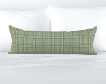 Sage Green Plaid XL Lumbar Pillow - Sage Plaid by fromestus - Rustic Farmhouse Extra Large Rectangle Lumbar Pillow by Spoonflower