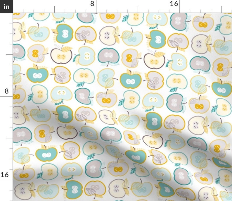 Geometric Snack Food Healthy Sfaut15 Cotton Sateen Table Runner by Spoonflower Apples In Green by heleenvanbuul Fruit Table Runner