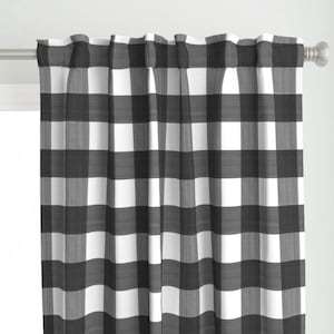 Gingham Curtain Panel - Black 3&quot; Buffalo Plaid  by danika_herrick - Classic Plaid Buffalo Check Nursery Custom Curtain Panel by Spoonflower