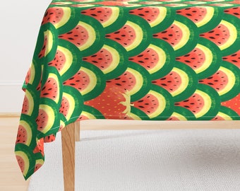 Art Deco Watermelon Tablecloth - Watermelon Strawberry  by louisa_currier - Red And Green Strawberry Cotton Sateen Tablecloth by Spoonflower