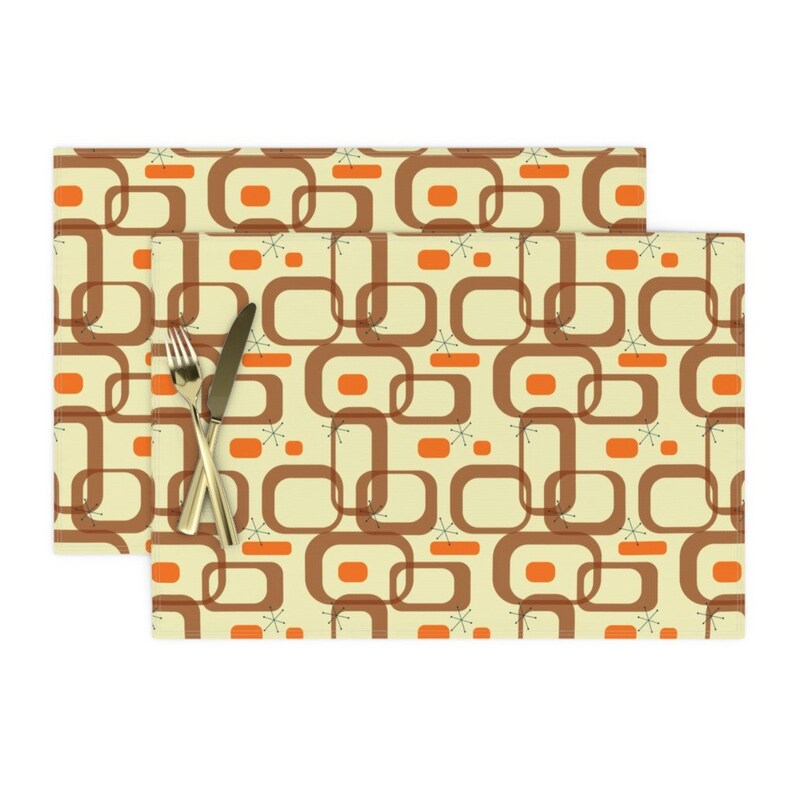 Cloth Placemats Mid Century Modern Geometric Atomic Squares Retro Set of 2