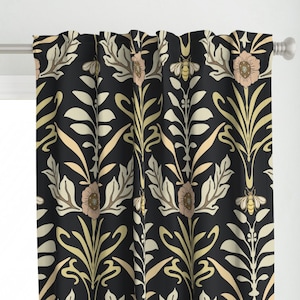 Art Nouveau Curtain Panel - Honey Bee And Flower  by fernlesliestudio - Art Deco Flower Honeybee Floral Custom Curtain Panel by Spoonflower