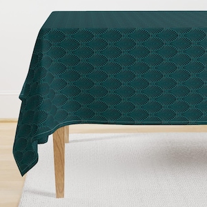 Teal Feathers Tablecloth - Deco Pattern Teal by j9design - Art Deco Fan Pattern Blue Green Cotton Sateen Tablecloth by Spoonflower