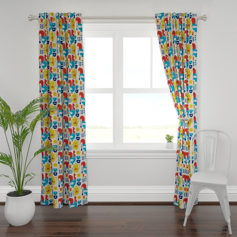 Scandinavian Custom Curtain Panel by Spoonflower Rooster Curtain Panel Morning Kaffe Xl by cindylindgren