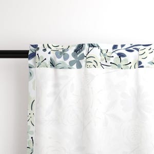 Blue Boho Floral Curtain Panel - Sage Green Floral Wilderness Large Scale Navy Blue Custom Curtain Panel - Flower Child Boho by roochita - image 5