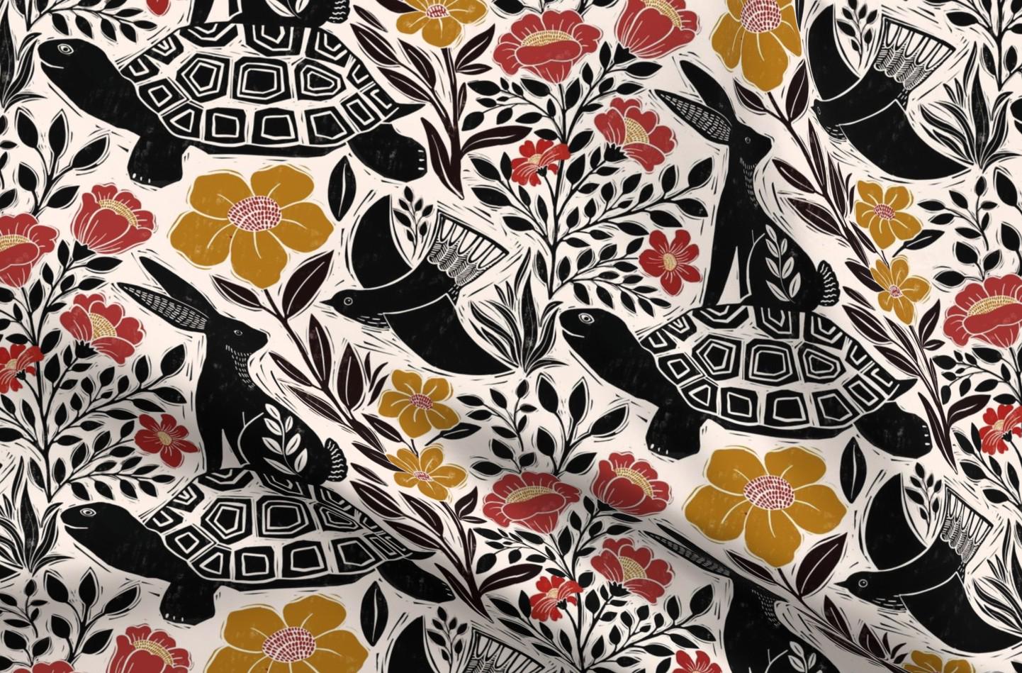 Folk Art Animals Sheets - Tortoise and Hare by Shellypenko - Floral ...