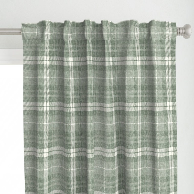 Green Plaid Curtain Panel Fall Plaid in Sage by Etsy