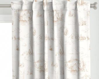 Pooh Soft Honey Curtain Panel - Nursery Storybook Vintage Toile Tan Custom Curtain Panel - Pooh Toile Honey by at_the_cottage -