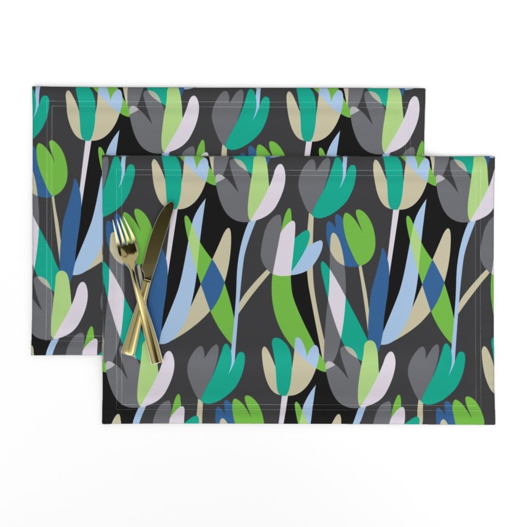 Colorblocked Tulips Placemats set of 2 Blue Tulips by Lisa_kubenez